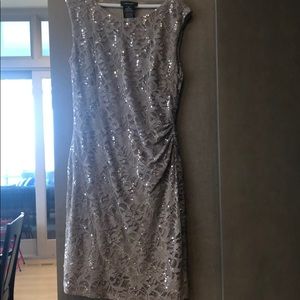 R & M Richards dress taupe with sequins